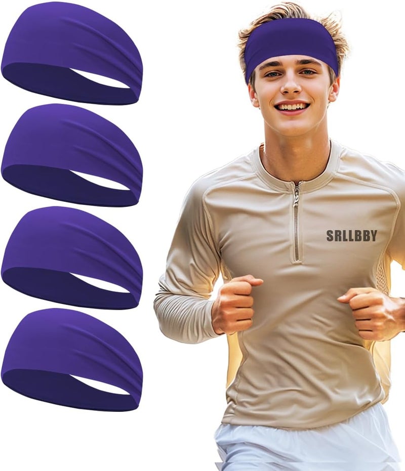 SRLLBBY 4 PCS Double-Layer Workout Headbands, Stretchy Sports Sweatband for Men and Womem, Sweat Wicking Hairbands for Running - Image 1